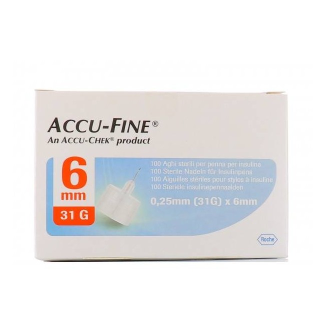 Ago Per Penna Da Insulina Accu-fine Pen Needle Accu-chek Gauge 31 X 6mm 100 Pezzi