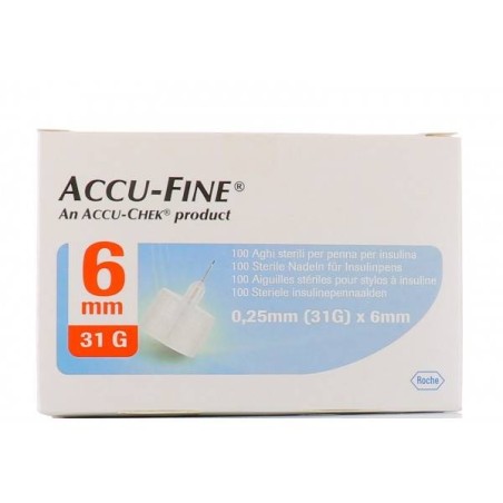 Ago Per Penna Da Insulina Accu-fine Pen Needle Accu-chek Gauge 31 X 6mm 100 Pezzi