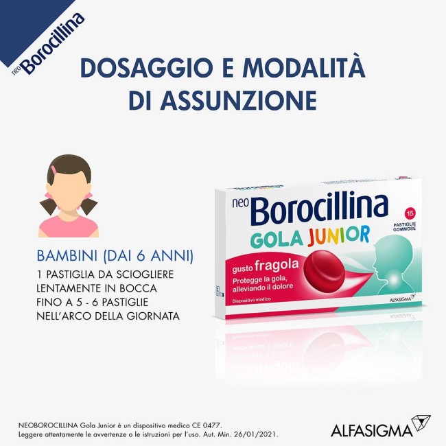 Neoborocillina Gola Junior 15 Pastiglie Gusto Fragola