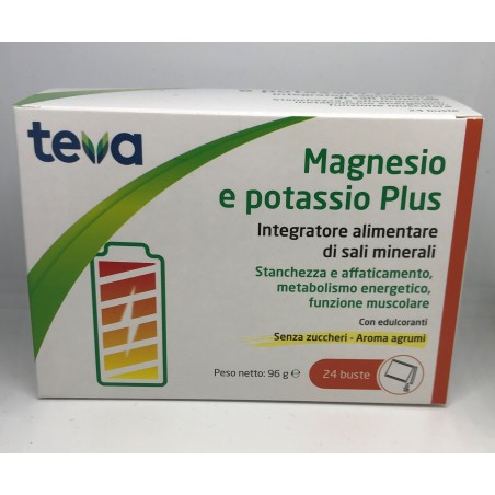 Magnesio Potassio Plus Teva 24 Bustine Senza Zuccheri Aroma Agrumi Magnesio Potassio Plus Teva 24 Bustine Senza Zuccheri Aroma Agrumi