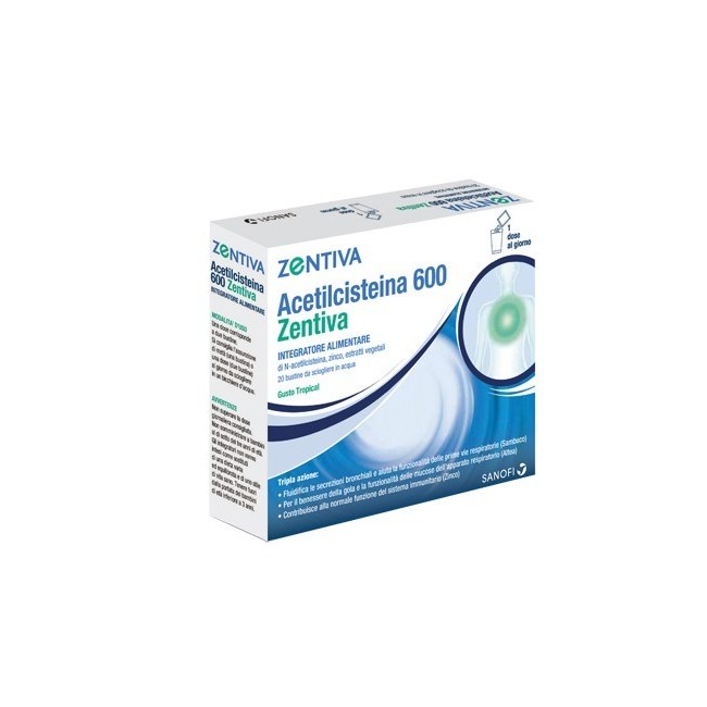 Acetilcisteina 600 Zentiva 10 Bustine Bipartite Gusto Tropical