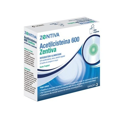 Acetilcisteina 600 Zentiva 10 Bustine Bipartite Gusto Tropical