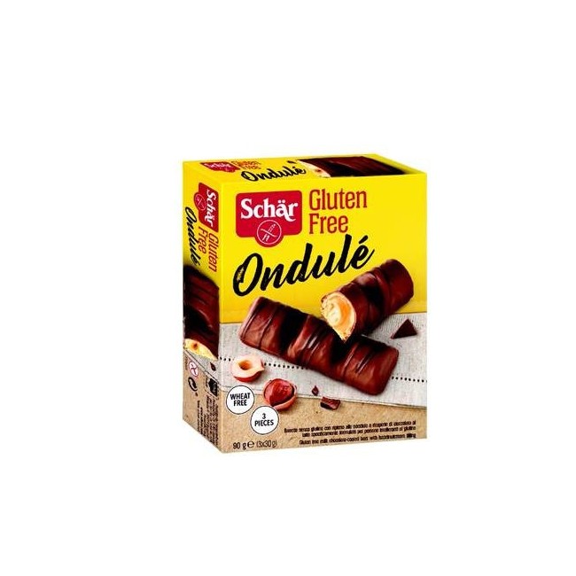 Schar Ondule' Barrette Con Ripieno Di Nocciole Ricoperte Di Cioccolato Al Latte 3 Porzioni Da 30 G Schar Ondule' Barrette Con Ripieno Di Nocciole Ricoperte Di Cioccolato Al Latte 3 Porzioni Da 30 G