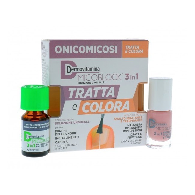 Dermovitamina Micoblock 3 In 1 Tratta E Colora Soluzione Ungueale 7 Ml + Smalto Idratante Traspirante 5 Ml