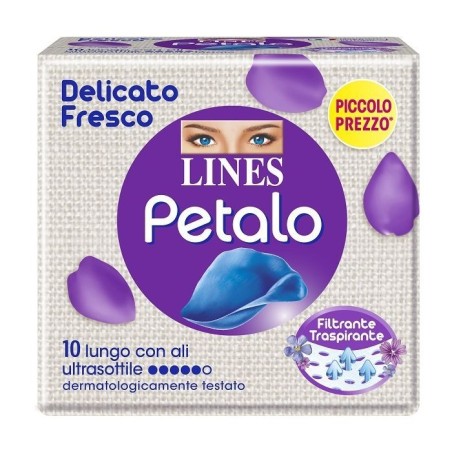 Lines Petalo Blu Assorbente Lungo Con Ali 10 Pezzi