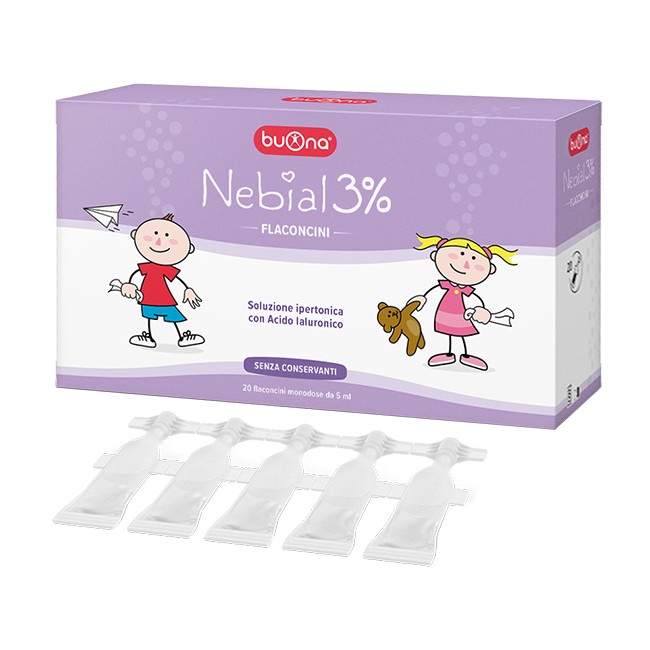 Nebial Flaconcini Soluzione Salina Ipertonica Di Sodio Cloruro Al 3% Con Acido Ialuronico 20x5 Ml