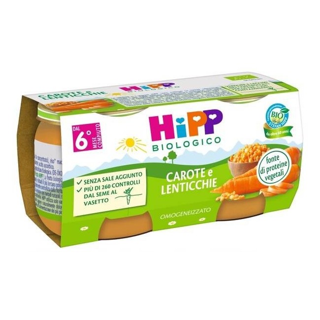 Hipp Bio Omogeneizzato Carote/lenticchie 2x80 G