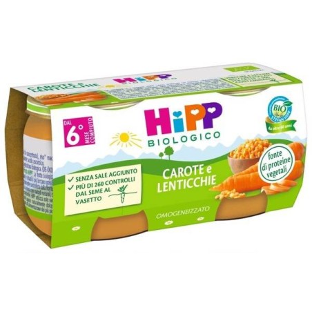 Hipp Bio Omogeneizzato Carote/lenticchie 2x80 G