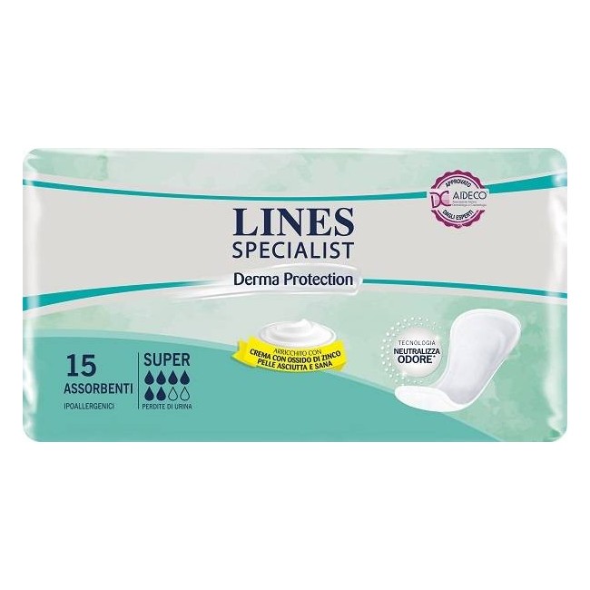 Pannolone Per Incontinenza Lines Specialist Derma Sagomato Anatomico Super Plus 15 Pezzi