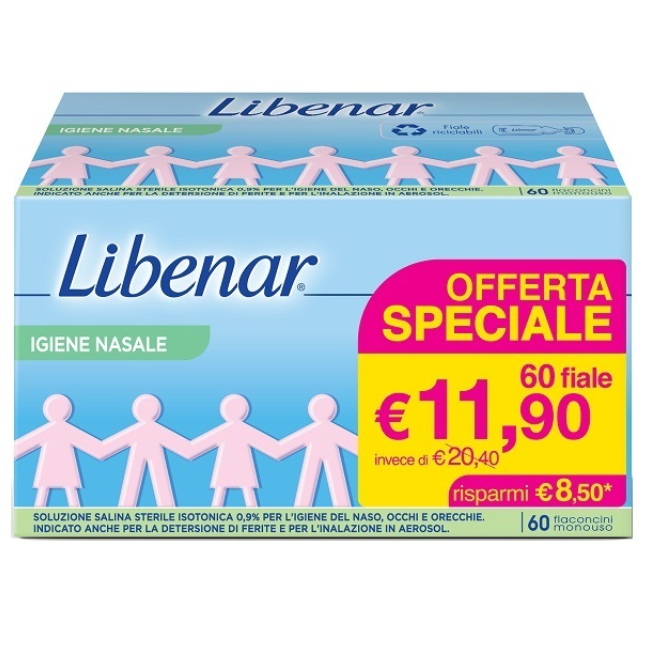 Soluzione Salina Isotonica 0,9% Libenar Per Igiene Nasale 60 Flaconcini Monouso X 5 Ml
