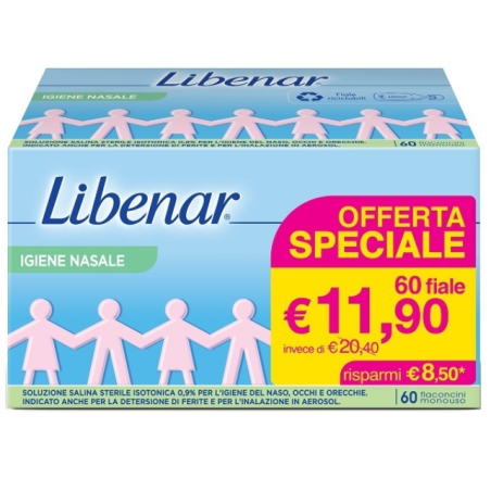 Soluzione Salina Isotonica 0,9% Libenar Per Igiene Nasale 60 Flaconcini Monouso X 5 Ml