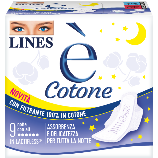 Lines E' Cotone Ali Assorbente Esterno Notte 9 Pezzi