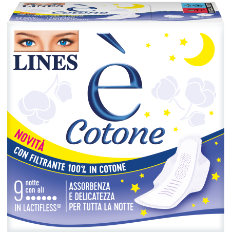 Lines E' Cotone Ali Assorbente Esterno Notte 9 Pezzi
