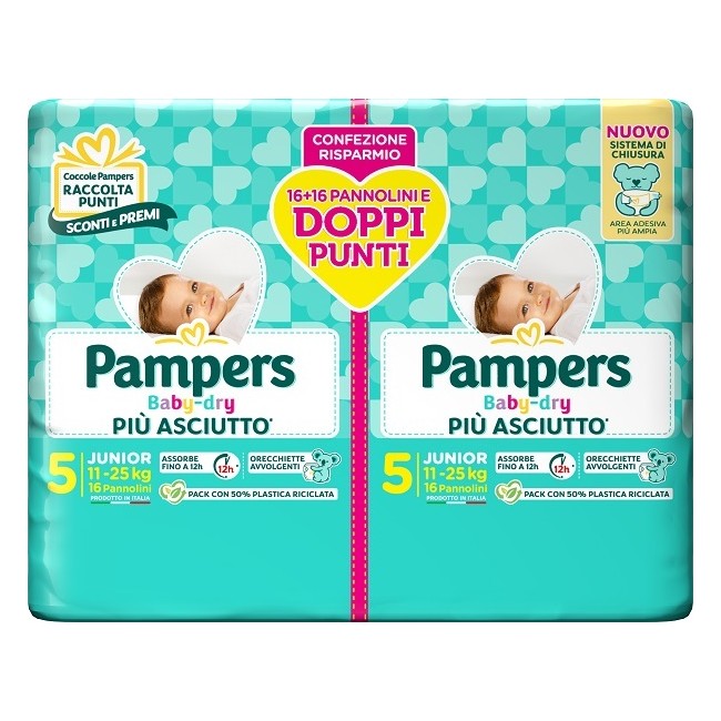 Pampers Baby Dry Pannolino Duo Downcount Junior 32 Pezzi