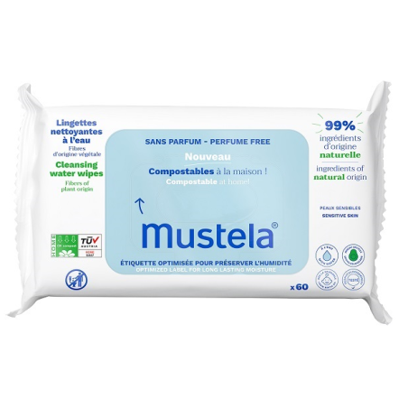 Mustela Salviette Acqua Compostabili Senza Profumo 60 Pezzi