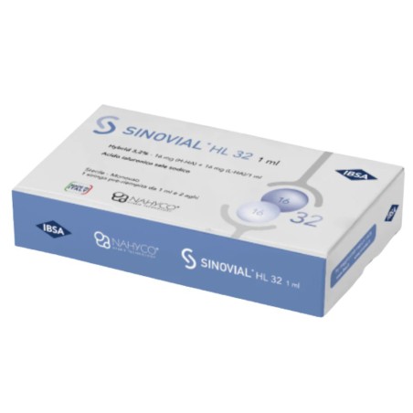 Siringa Intra-articolare Sinovial Hl 32 Acido Ialuronico Sale Sodico 16mg H-ha + 16mg H-la/1ml + Ago 22 Gauge + Ago 29 Gauge Siringa Intra-articolare Sinovial Hl 32 Acido Ialuronico Sale Sodico 16mg H-ha + 16mg H-la/1ml + Ago 22 Gauge + Ago 29 Gauge