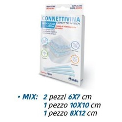 Cerotto Connettivina Hitech 4 Misure Miste 2 Pezzi 6 X 7 Cm + 1 Pezzo 10 X 10 Cm + 1 Pezzo 8 X 12 Cm