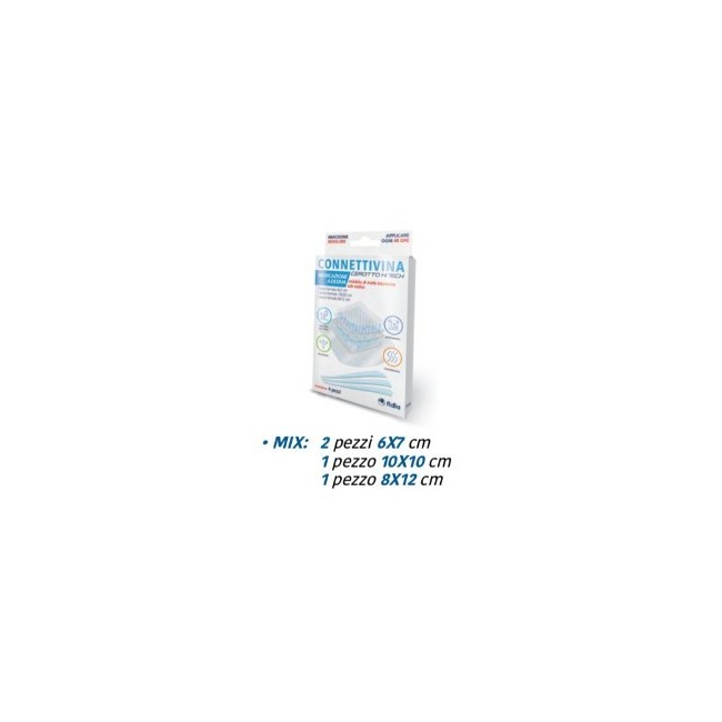 Cerotto Connettivina Hitech 4 Misure Miste 2 Pezzi 6 X 7 Cm + 1 Pezzo 10 X 10 Cm + 1 Pezzo 8 X 12 Cm