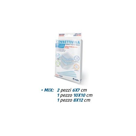 Cerotto Connettivina Hitech 4 Misure Miste 2 Pezzi 6 X 7 Cm + 1 Pezzo 10 X 10 Cm + 1 Pezzo 8 X 12 Cm