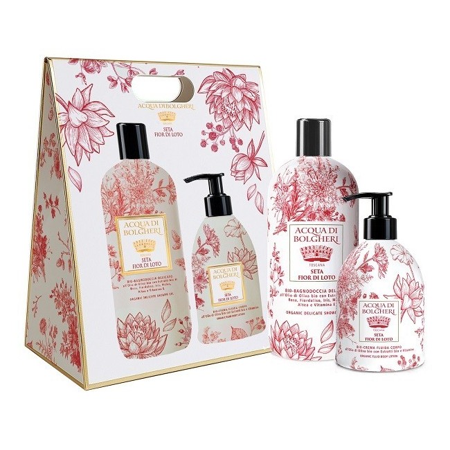 SETA FIOR DI LOTO COFANETTO BAG BIO BAGNODOCCIA DELICATO ALL'OLIO DI OLIVA BIO + BIO CREMA FLUIDA CORPO ALL'OLIO DI OLIVA BIO