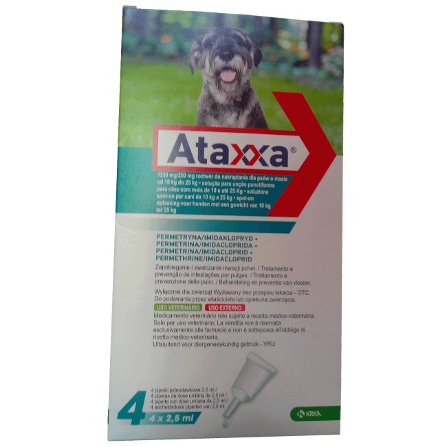 ATAXXA SPOT-ON*soluz 4 pipette 1 ml 500 mg + 100 mg cani da4 a 10 Kg ATAXXA SPOT-ON*soluz 4 pipette 1 ml 500 mg + 100 mg cani da4 a 10 Kg