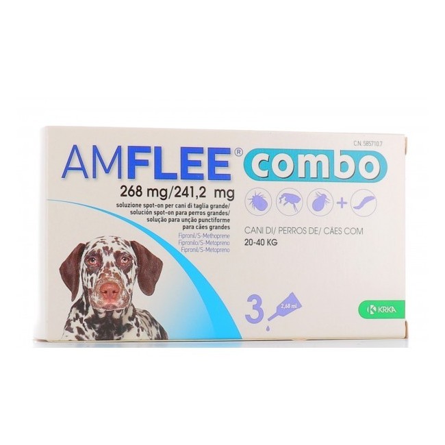 AMFLEE COMBO*spot-on soluz 3 pipette 2,68 ml 268 mg + 241,2mg cani da 20 a 40 Kg