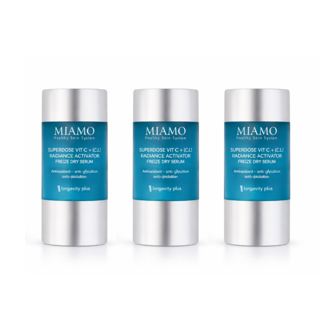 MIAMO LONGEVITY PLUS SUPERDOSE VITC C,L RADIANCE ACTIVATOR FREEZE DRY SERUM 3 PEZZI DA 5 ML