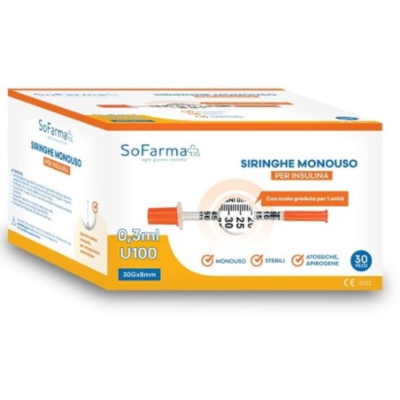 SIRINGA PER INSULINA 0,3 ML 30 PEZZI SOFARMAPIU' SIRINGA PER INSULINA 0,3 ML 30 PEZZI SOFARMAPIU'