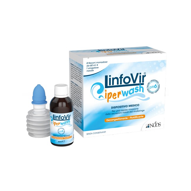 Linfovir Iperwash Soluzione Salina Ipertonica Tamponata 8 Flaconi Da 60 Ml + 1 Erogatore Nasale Linfovir Iperwash Soluzione Salina Ipertonica Tamponata 8 Flaconi Da 60 Ml + 1 Erogatore Nasale