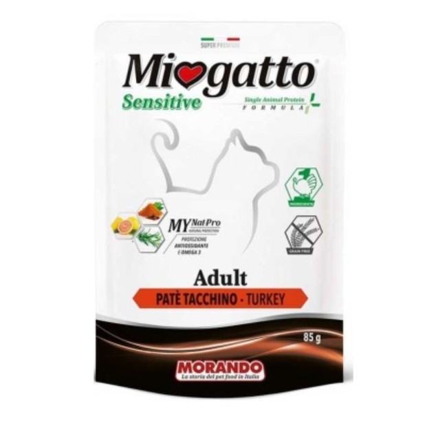 MIOGATTO SENSITIVE SINGLE ANIMAL PROTEIN FORMULA ADULT PATE'TACCHINO 85 G
