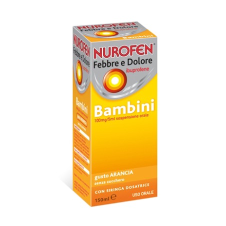 Nurofen Febbre E Dolore Bambini Soluzione Orale Sosp 150 Ml 100 Mg/5 Ml Arancia S/zucchero C/siringa Nurofen Febbre E Dolore Bambini Soluzione Orale Sosp 150 Ml 100 Mg/5 Ml Arancia S/zucchero C/siringa