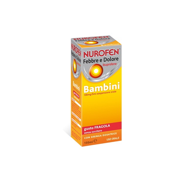 Nurofen Febbre E Dolore Bambini Soluzione Orale Sosp 150 Ml 100 Mg/5 Ml Fragola S/zucchero C/siringa
