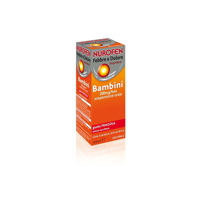 Nurofen Febbre E Dolore Bambini Soluzione Orale Sosp 100 Ml 200 Mg/5 Ml Fragola S/zucchero C/siringa