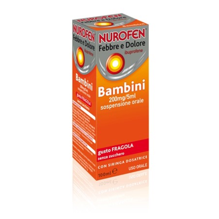 Nurofen Febbre E Dolore Bambini Soluzione Orale Sosp 100 Ml 200 Mg/5 Ml Fragola S/zucchero C/siringa Nurofen Febbre E Dolore Bambini Soluzione Orale Sosp 100 Ml 200 Mg/5 Ml Fragola S/zucchero C/siringa