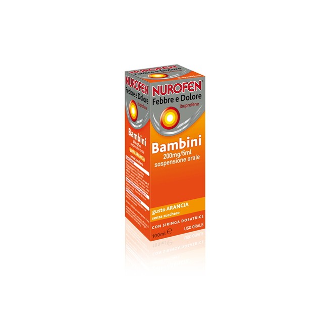 Nurofen Febbre E Dolore Bambini Soluzione Orale Sosp 100 Ml 200 Mg/5 Ml Arancia S/zucchero C/siringa