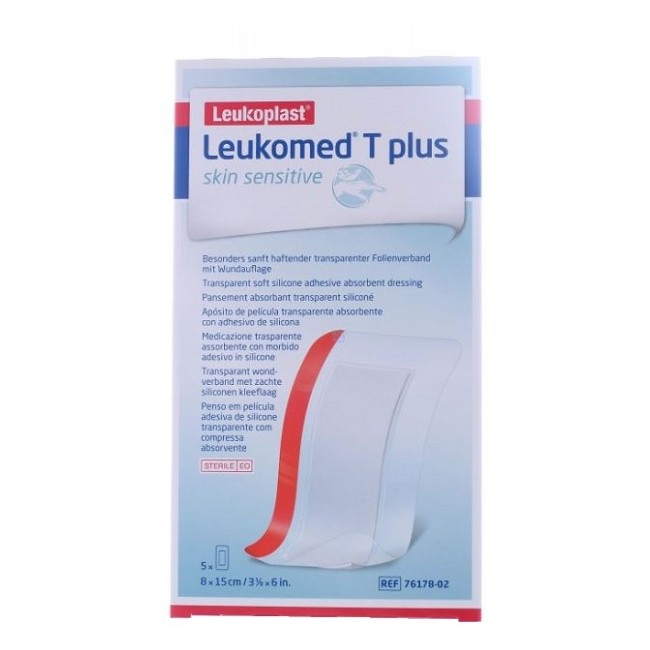 Leukomed T Plus Skin Sensitive Medicazione Post-operatoria Trasparente Impermeabile Con Massa Adesiva Al Silicone 8x15cm 5 Pezzi