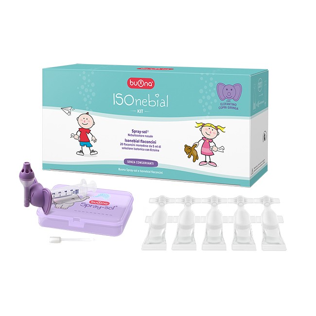 Isonebial Kit Pulizia Cavita' Nasali 20 Flaconcini Monodose 5 Ml + Siringa Luer Lock Soft-jeck + Ago Cannula + Nebulizzatore Spr