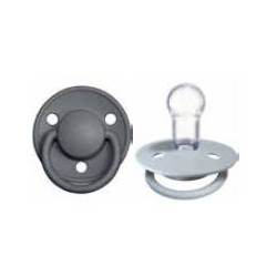 Bibs Ciuccio De Lux Rotondo Silicone Iron Baby Blu 0-36m 2 Pezzi