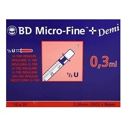SIRINGA INSULINA BECTON DICKINSON DEMI 0,3 ML AGO GAUGE 30 8MM 30 PEZZI