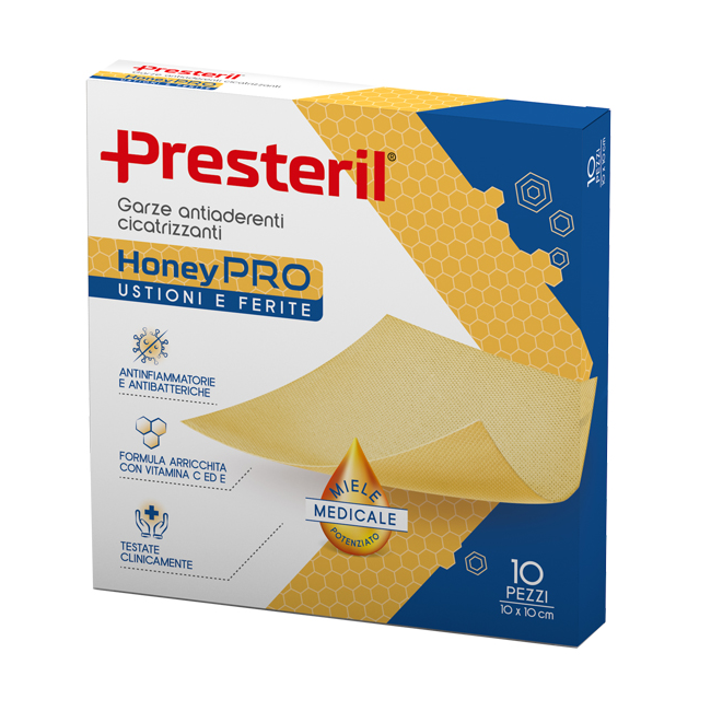 Garza Antiaderente Cicatrizzante Presteril Honeypro 10x10 Cm 10 Pezzi
