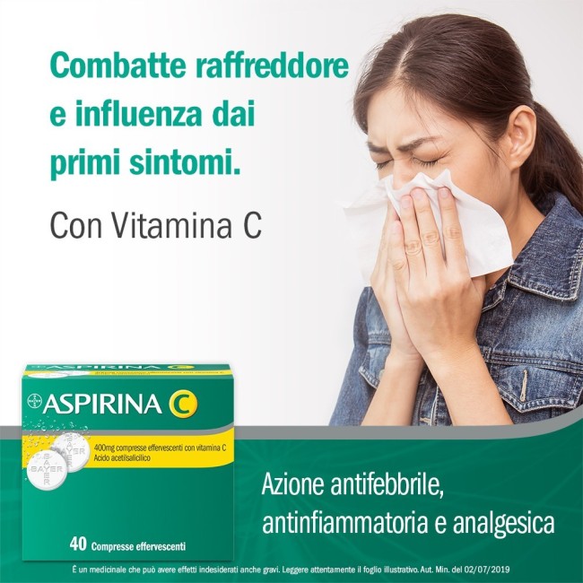 Aspirina C 40 Compresse Effervescenti 400 Mg + 240 Mg Con Vitamina C Aspirina C 40 Compresse Effervescenti 400 Mg + 240 Mg Con Vitamina C
