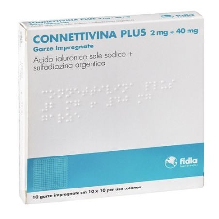 Connettivina Plus 10 Garze 2 Mg + 40 Mg 10 Cm X 10 Cm Connettivina Plus 10 Garze 2 Mg + 40 Mg 10 Cm X 10 Cm