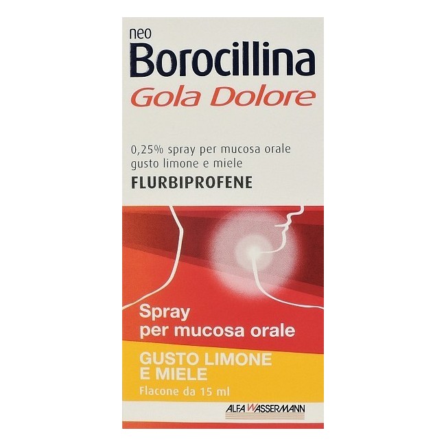 Neoborocillina Gola Dolore 1 Flaconcino Spray Mucosa Soluzione Orale 15 Ml 0,25% Limone E Miele