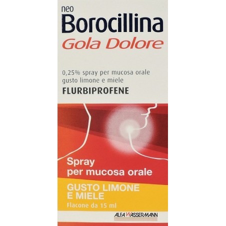 Neoborocillina Gola Dolore 1 Flaconcino Spray Mucosa Soluzione Orale 15 Ml 0,25% Limone E Miele