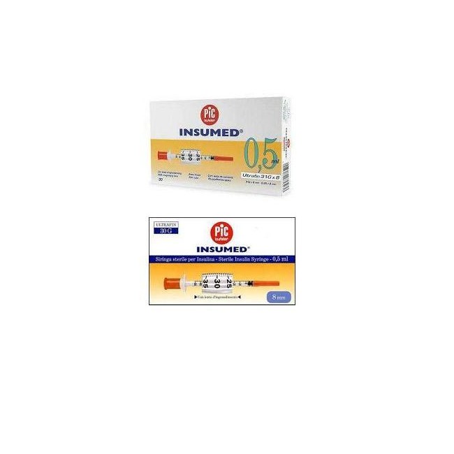 Siringa Per Insulina Pic Insumed 0,5 Ml 100 Ui Ago Gauge 30 Lunghezza 8 Mm Senza Spazio Morto 3 Sacchetti Da 10 Pezzi Siringa Per Insulina Pic Insumed 0,5 Ml 100 Ui Ago Gauge 30 Lunghezza 8 Mm Senza Spazio Morto 3 Sacchetti Da 10 Pezzi