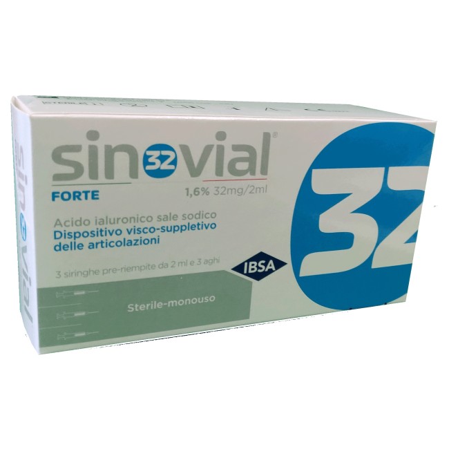Siringa Intra-articolare Sinovial 32 Acido Ialuronico Sale Sodico 1,6% 32mg/2ml 3 Siringhe X 2ml + 3 Aghi