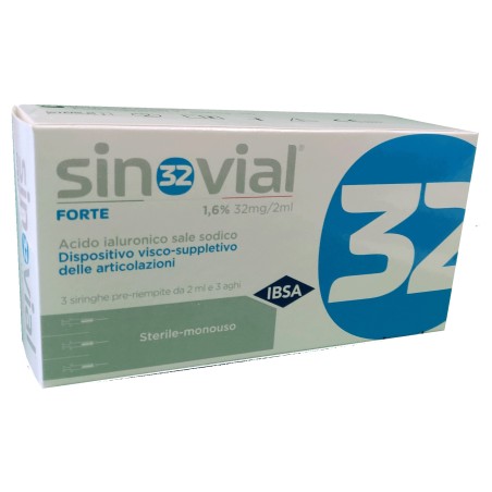 Siringa Intra-articolare Sinovial 32 Acido Ialuronico Sale Sodico 1,6% 32mg/2ml 3 Siringhe X 2ml + 3 Aghi